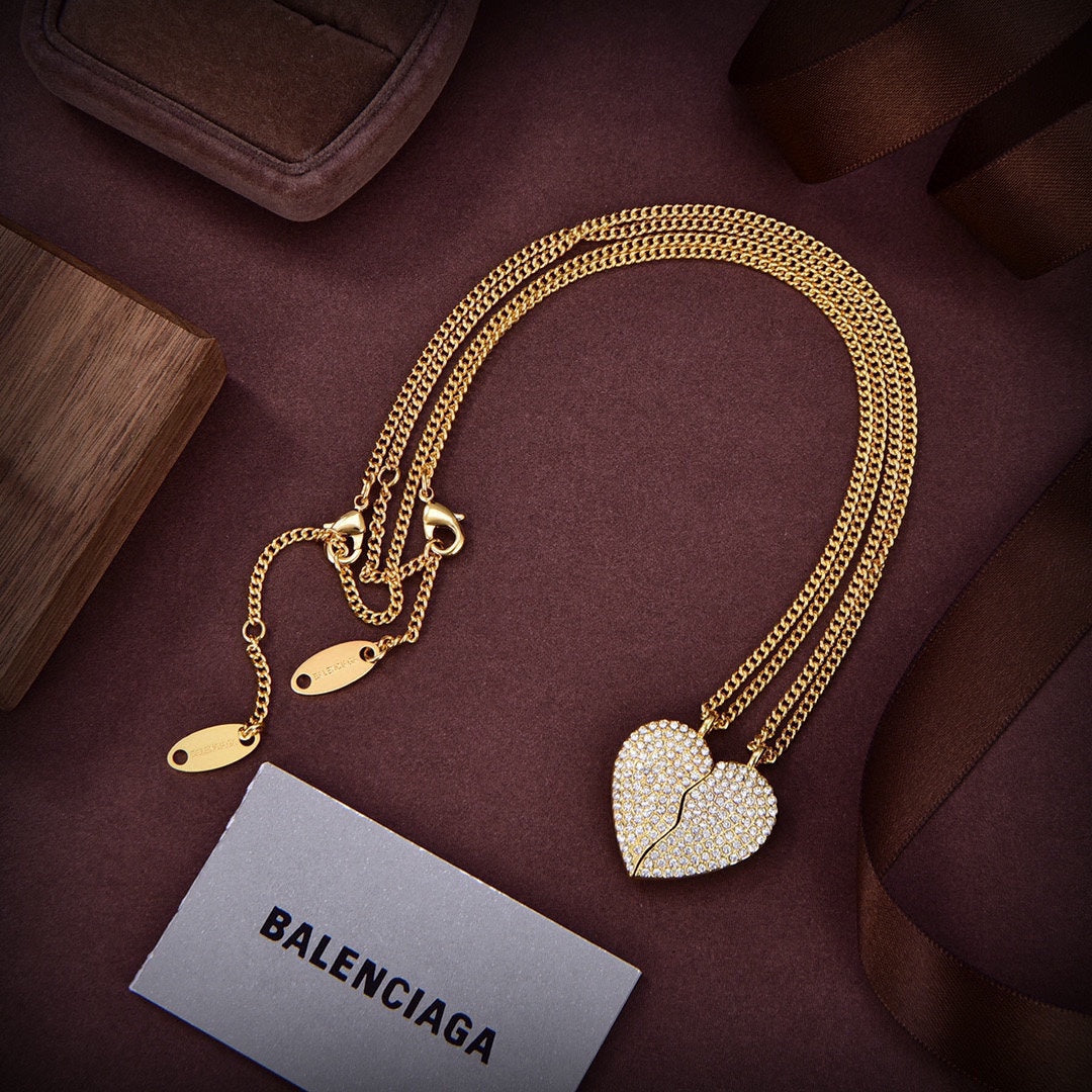 18K Balenciaga Lovelock Set Of Two Silver-tone Crystal Necklaces